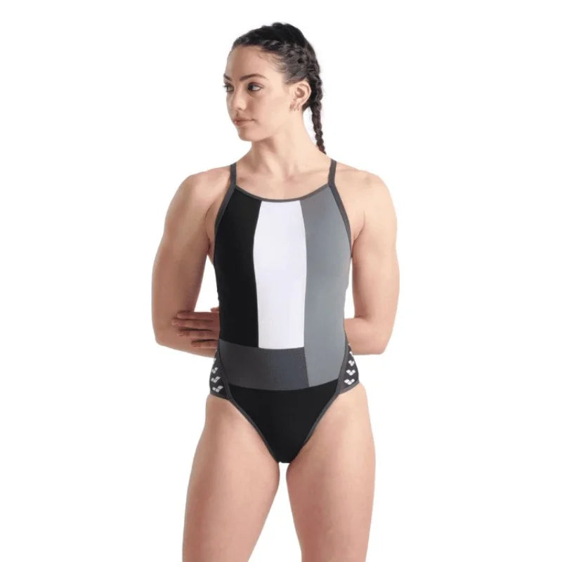 Womens Team Pro Solid One Piece Swimsuit-Black mix color